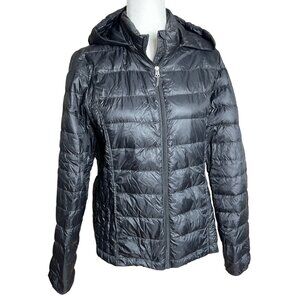 Heatkeep Jacket Black Puffer Hood Lightweight Quilted Winter Coat Womens S/M